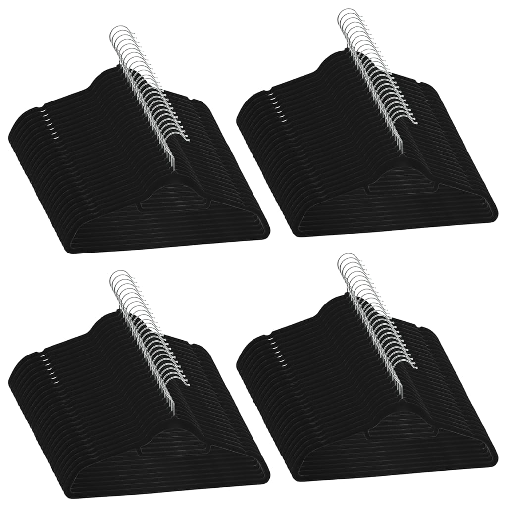 100-Delige Kledinghangerset Anti-Slip Fluweel Zwart