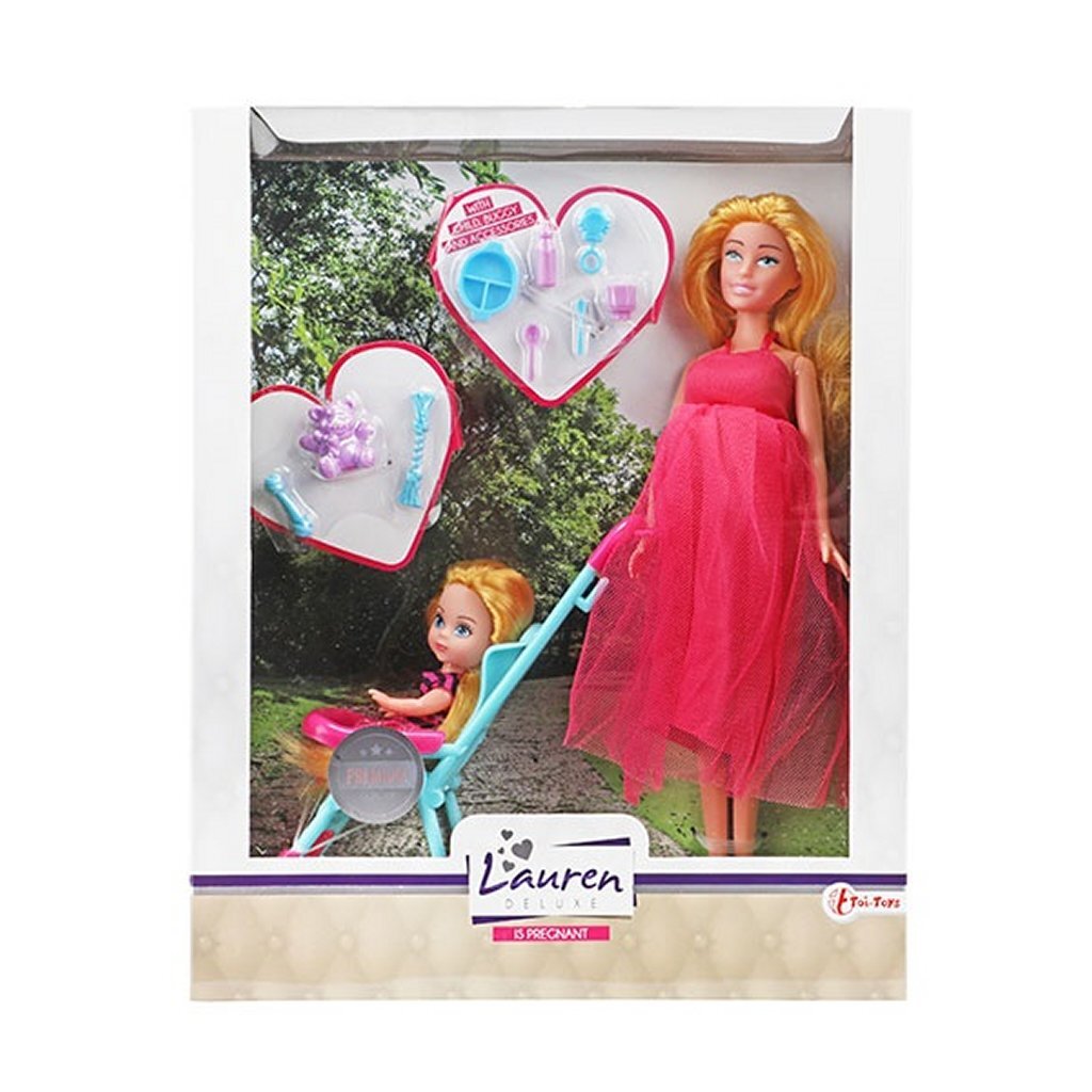 Lauren Deluxe Tienerpop Zwanger + Accessoires En Buggy