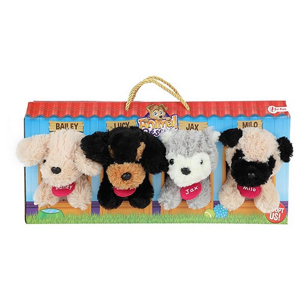 Toi-Toys Pluchen Hondjes In Hondenhok Koffer 4 Stuks