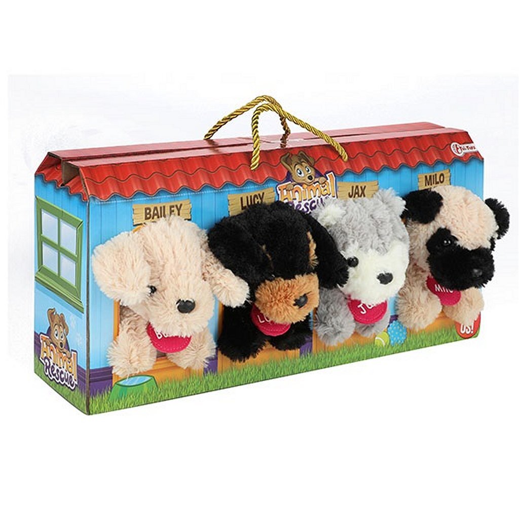 Toi-Toys Pluchen Hondjes In Hondenhok Koffer 4 Stuks