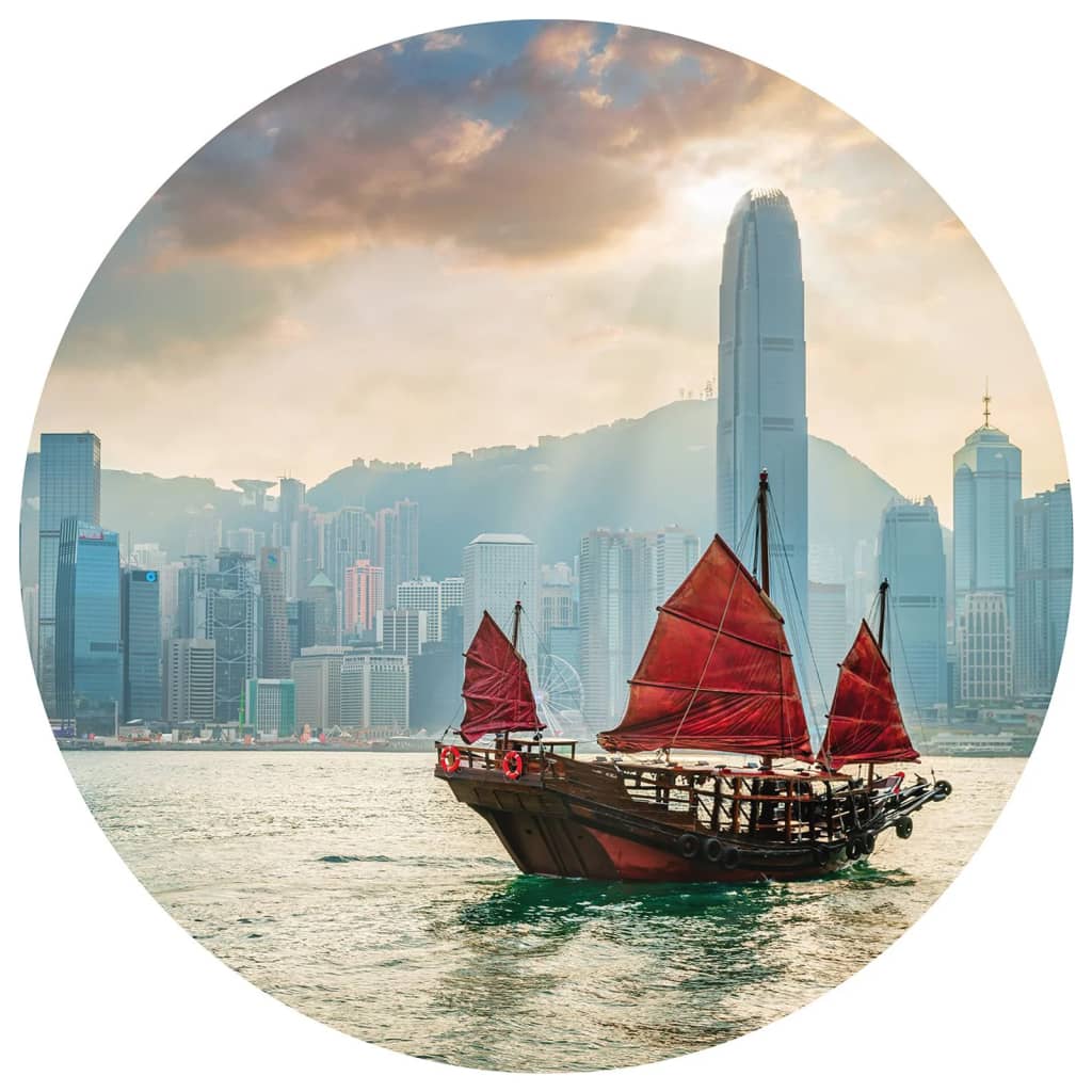 Wallart Behangcirkel Skyline With Junk Boat 190 Cm
