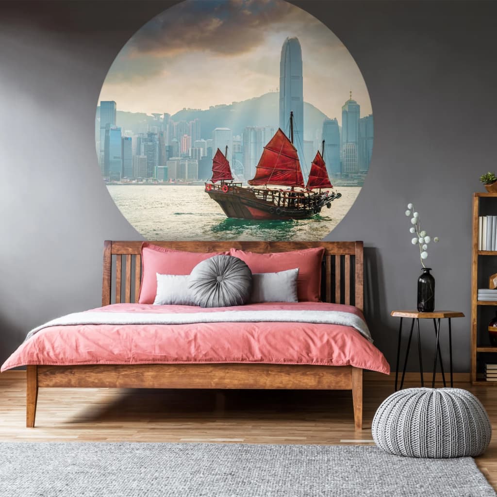 Wallart Behangcirkel Skyline With Junk Boat 190 Cm