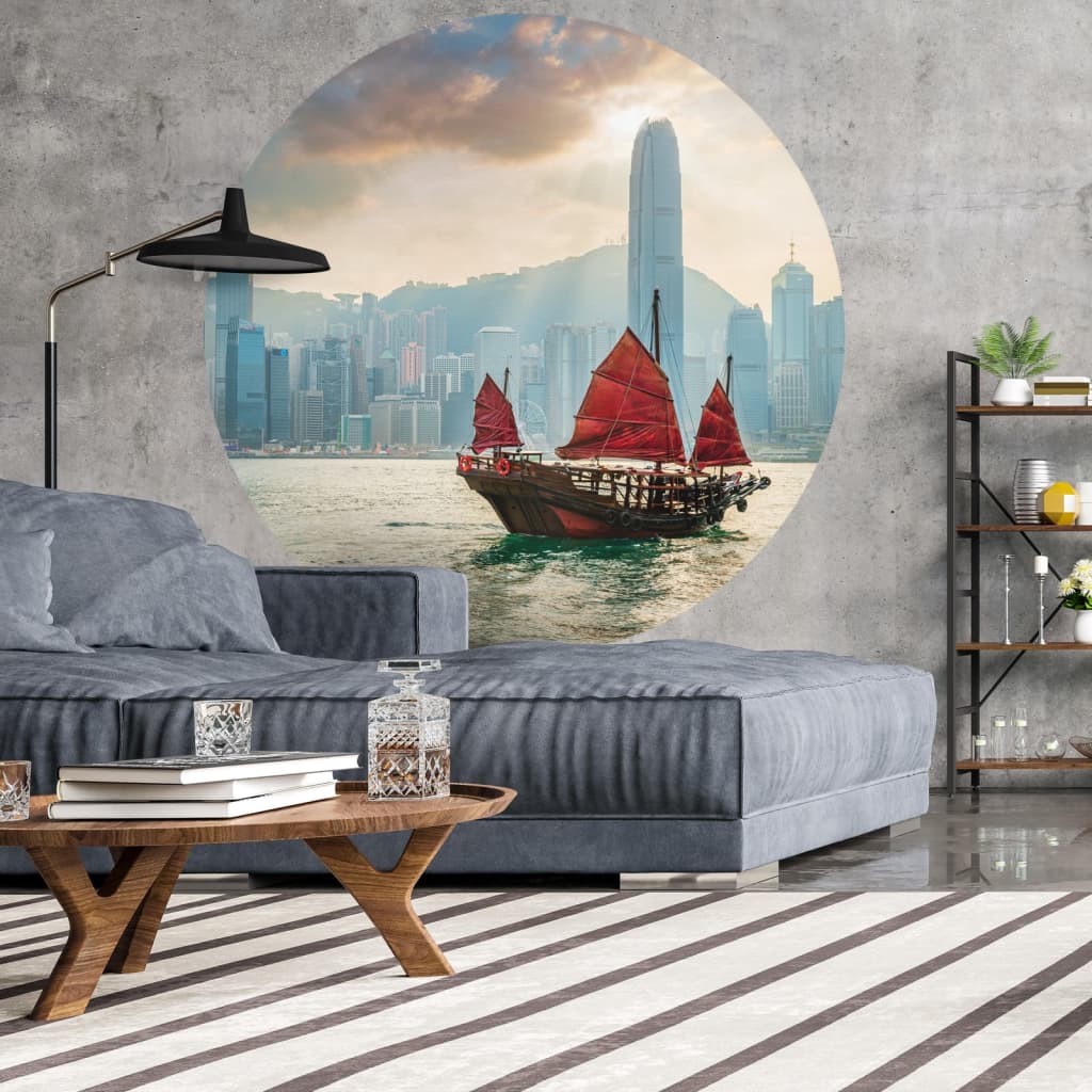 Wallart Behangcirkel Skyline With Junk Boat 190 Cm