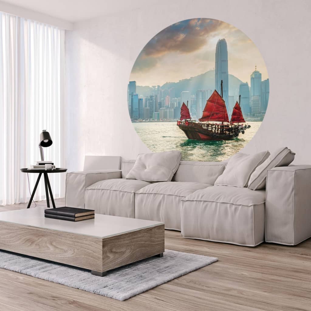 Wallart Behangcirkel Skyline With Junk Boat 190 Cm