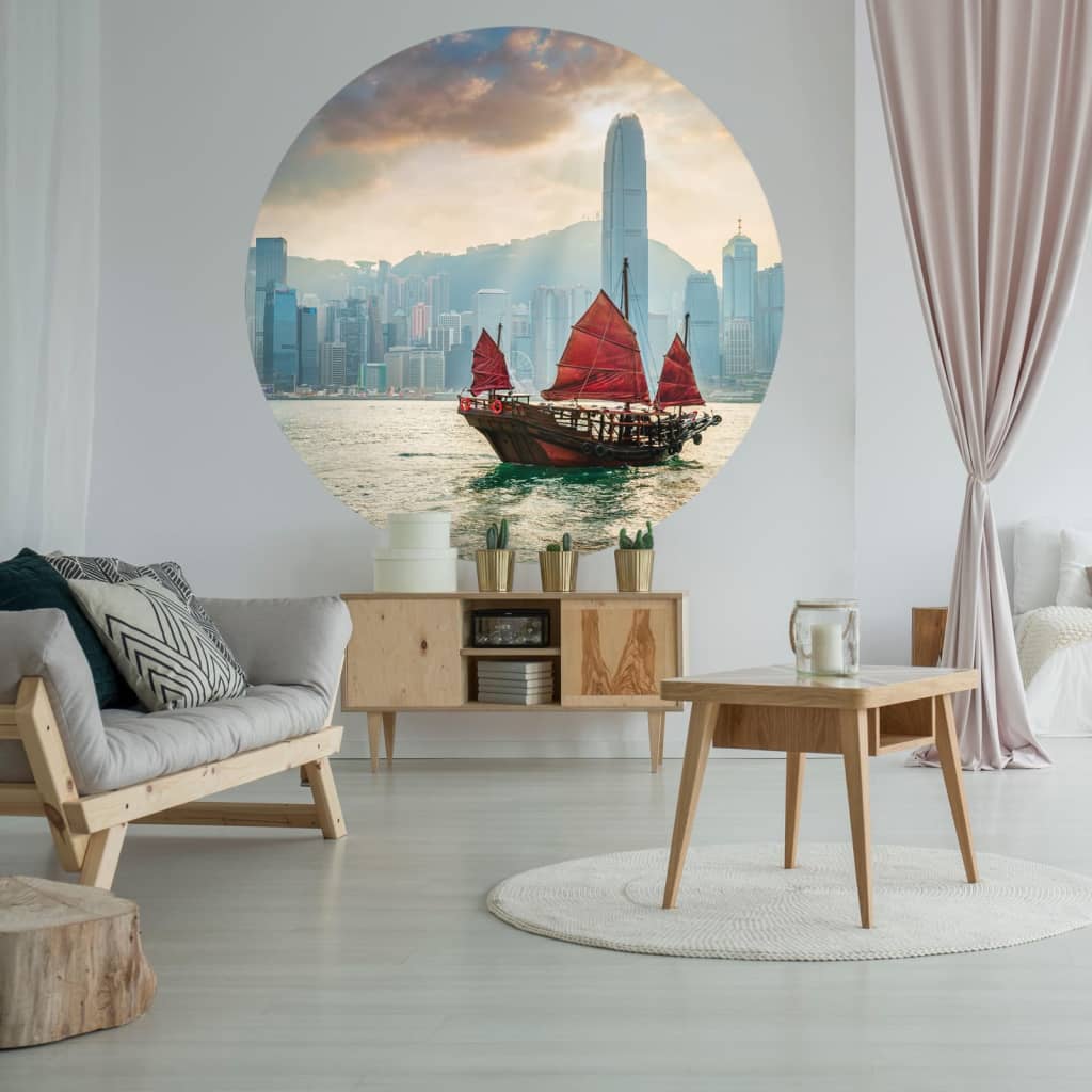 Wallart Behangcirkel Skyline With Junk Boat 142,5 Cm