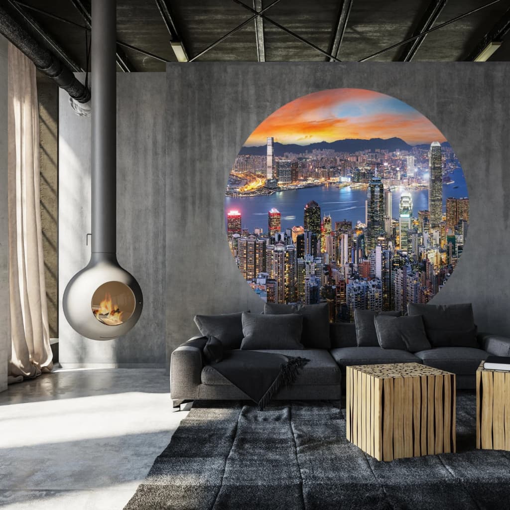Wallart Behangcirkel Skyline By Night 190 Cm
