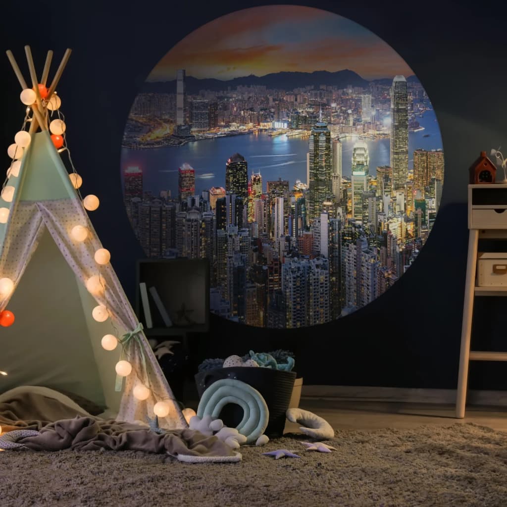 Wallart Behangcirkel Skyline By Night 142,5 Cm
