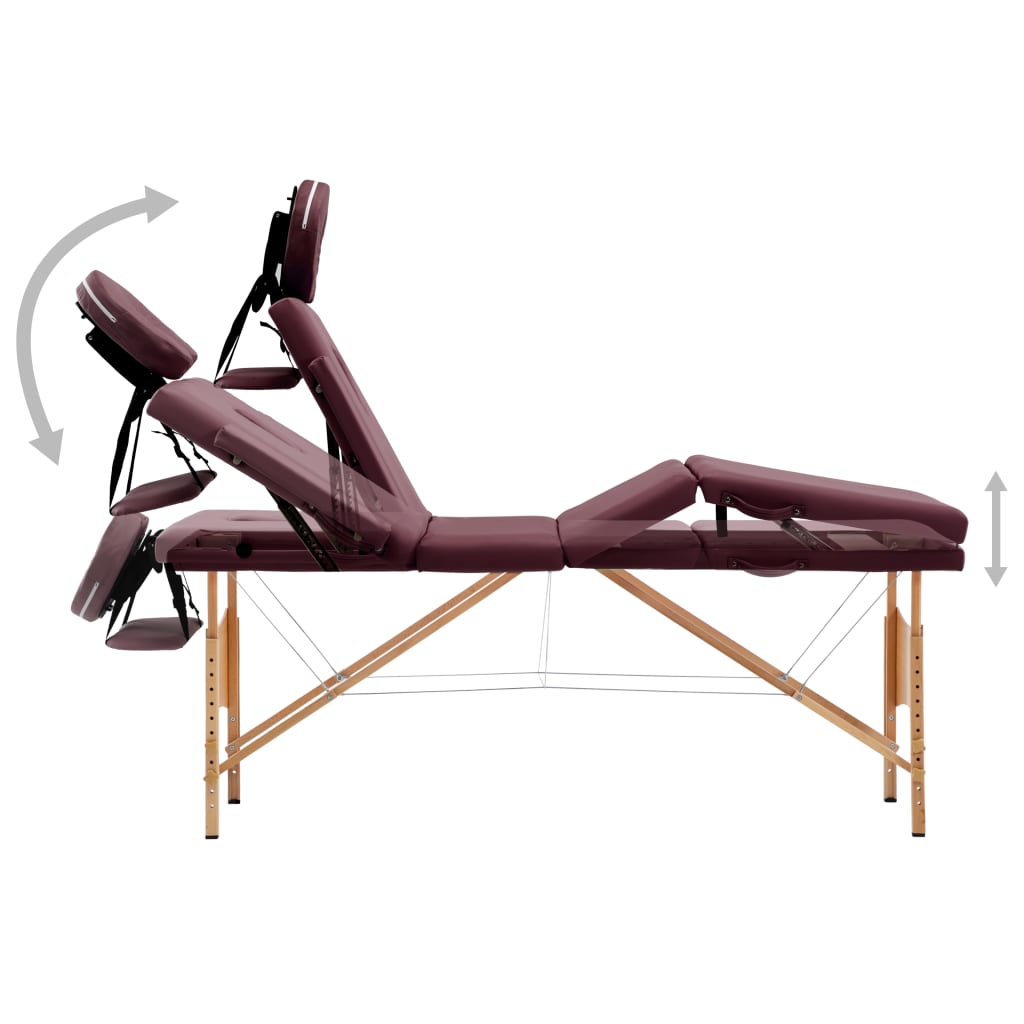 Massagetafel Inklapbaar 4 Zones Hout Wijnpaars