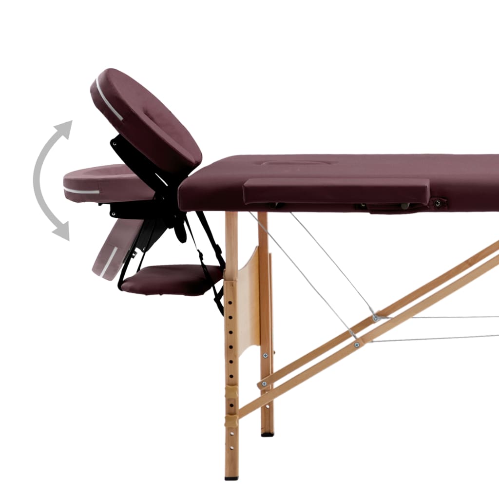 Massagetafel Inklapbaar 4 Zones Hout Wijnpaars