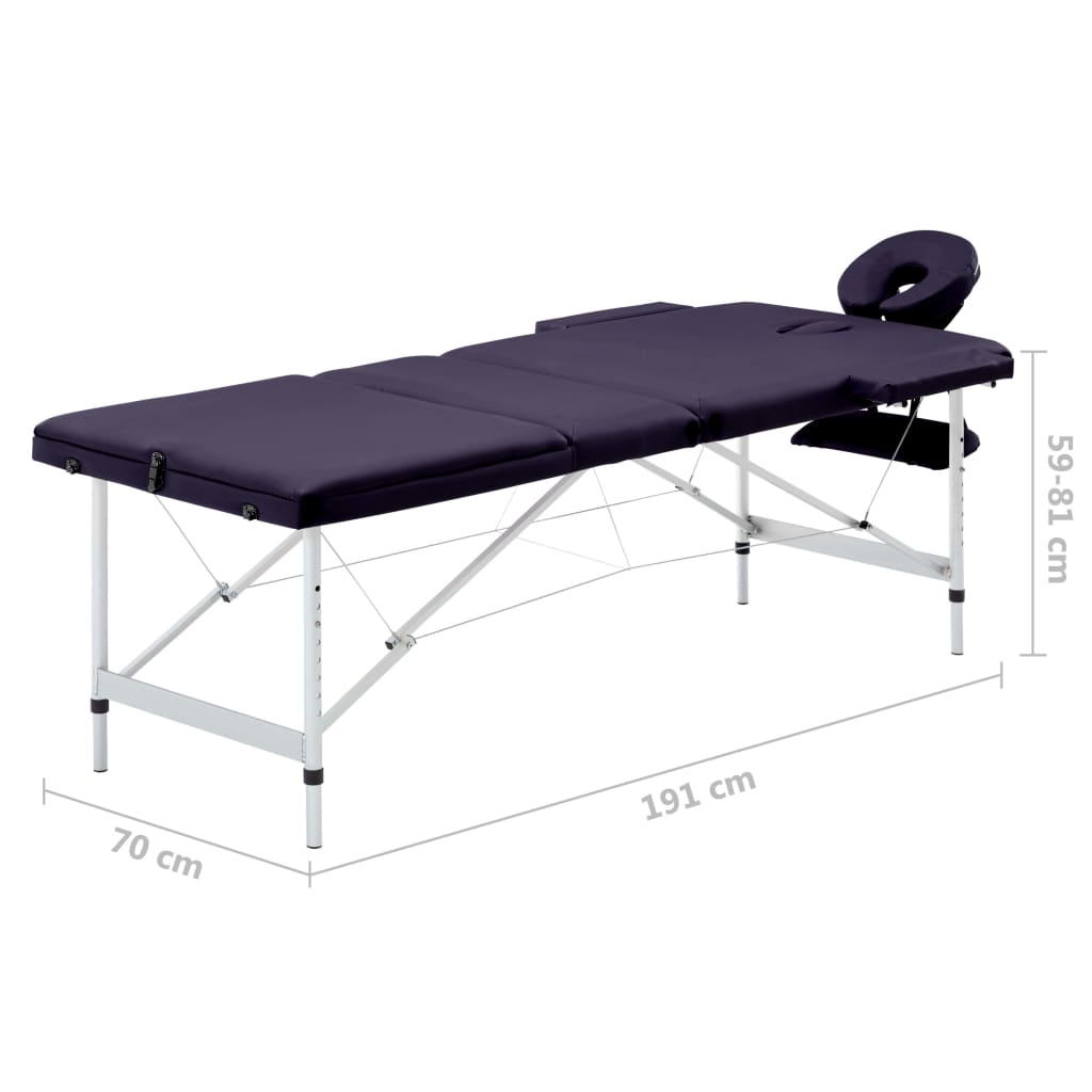 Massagetafel Inklapbaar 3 Zones Aluminum Paars