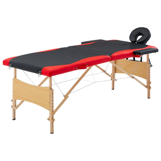 Massagetafel Inklapbaar 2 Zones Hout Zwart En Rood