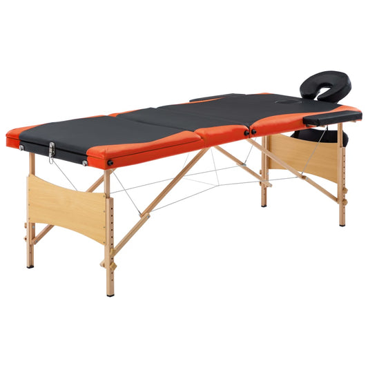 Massagetafel Inklapbaar 3 Zones Hout Zwart En Oranje