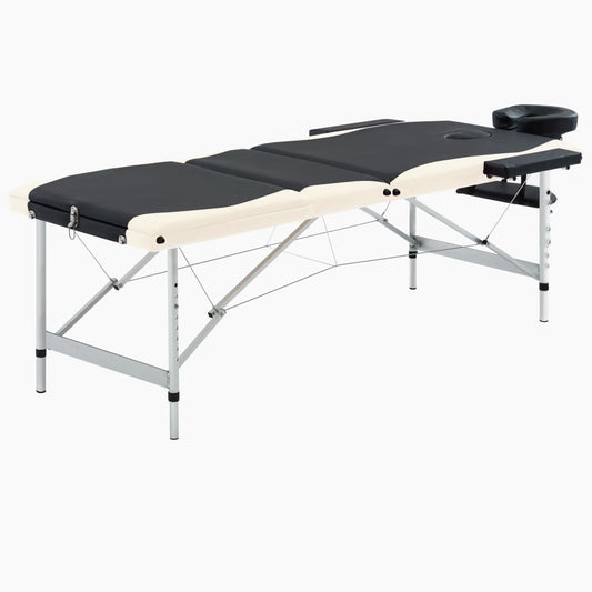 Massagetafel Inklapbaar 3 Zones Aluminium Zwart En Beige