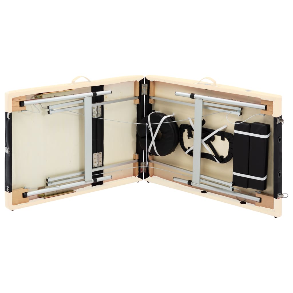 Massagetafel Inklapbaar 3 Zones Aluminium Zwart En Beige