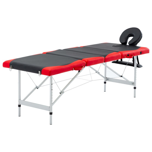Massagetafel Inklapbaar 4 Zones Aluminium Zwart En Rood