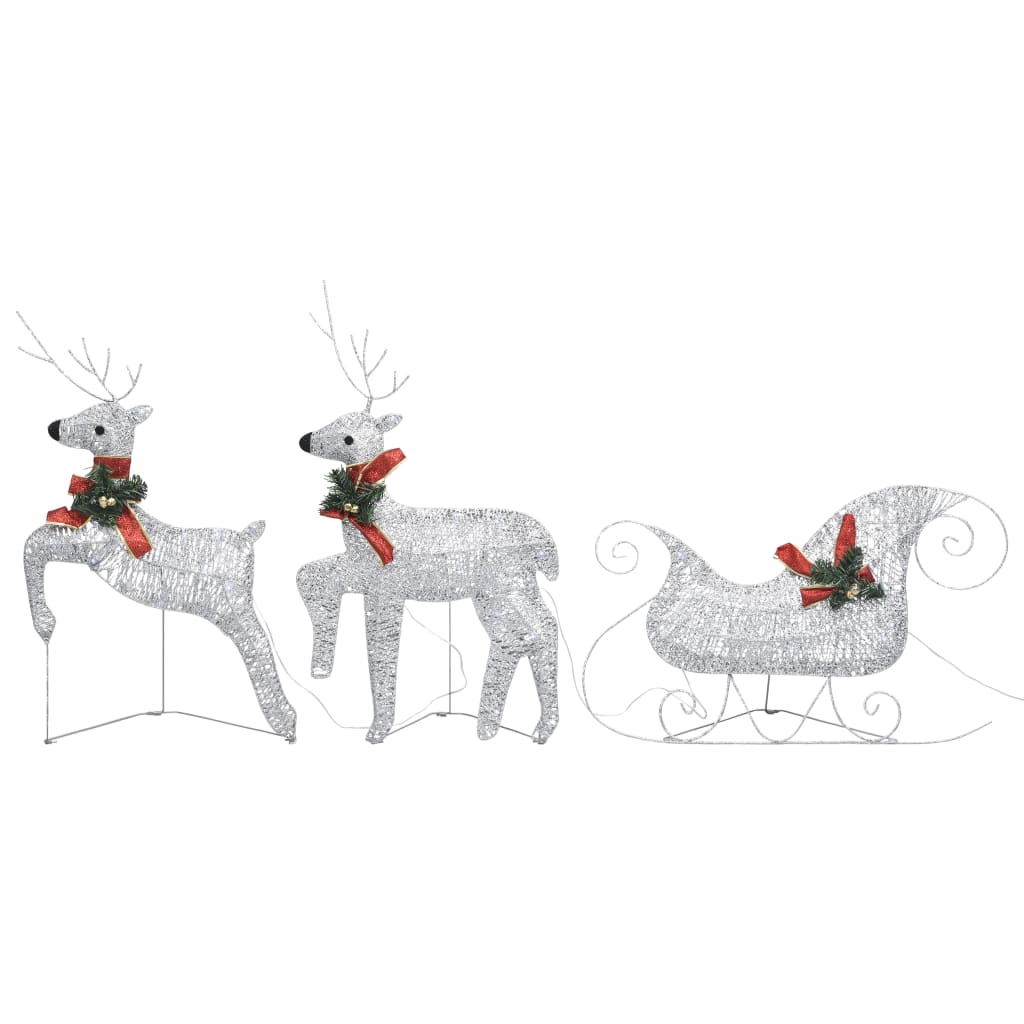 Buitenkerstversiering Rendieren En Slee 60 Led's Zilverkleurig