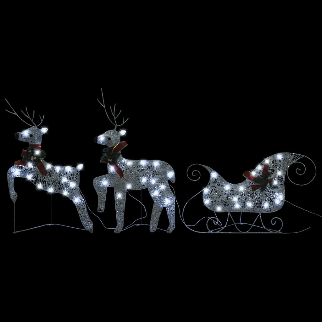 Buitenkerstversiering Rendieren En Slee 60 Led's Zilverkleurig