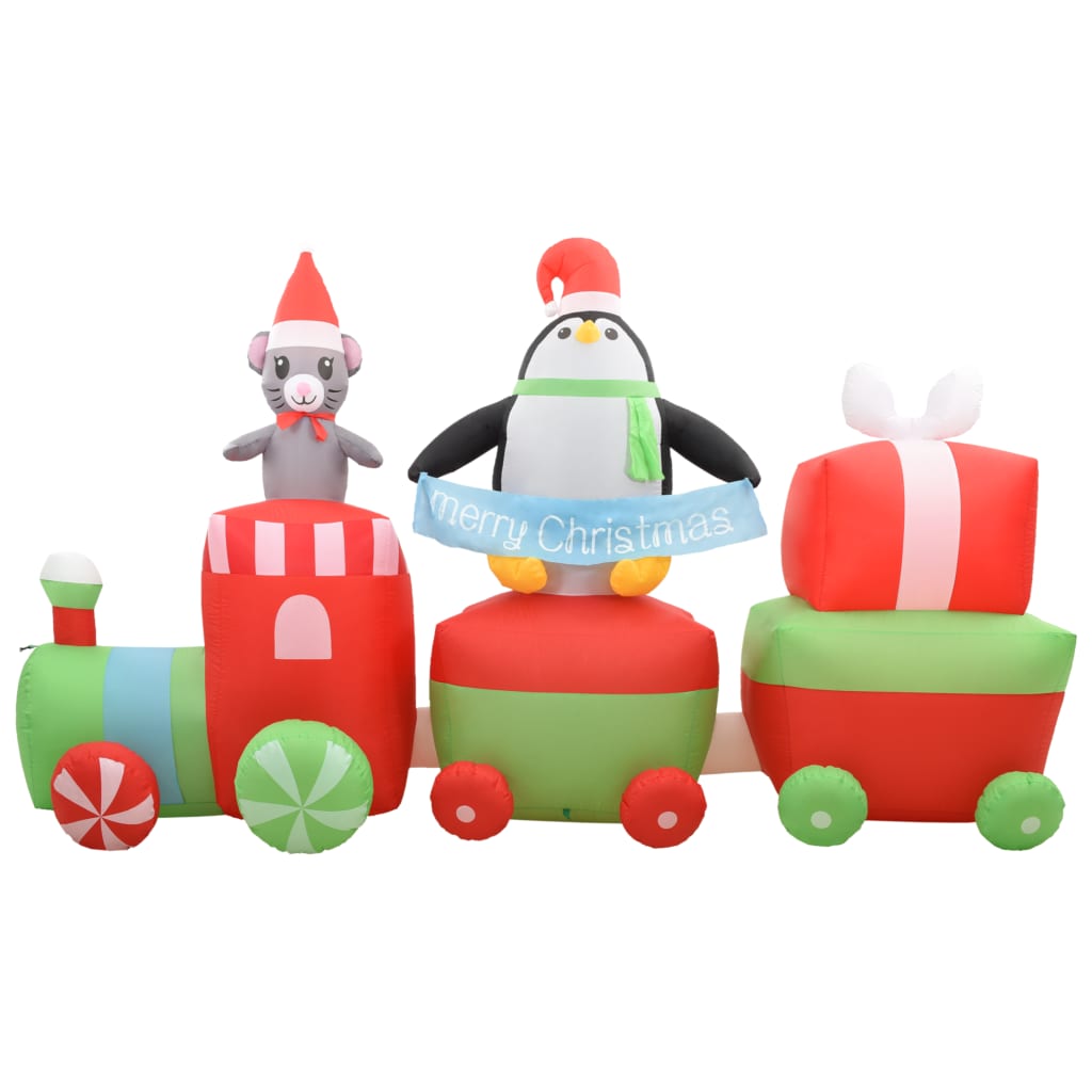 Kersttrein Met Pinguïn En Muis Opblaasbaar Led Ip44 350 Cm