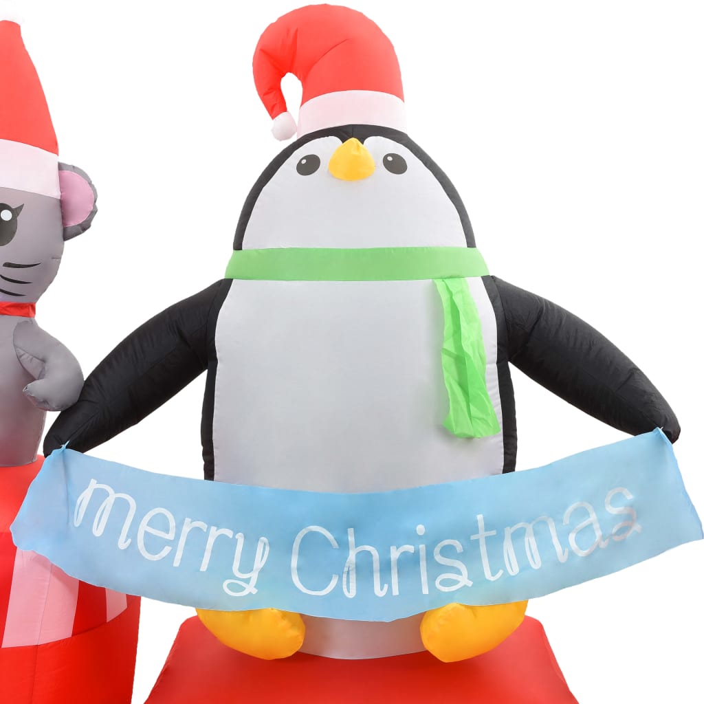 Kersttrein Met Pinguïn En Muis Opblaasbaar Led Ip44 350 Cm