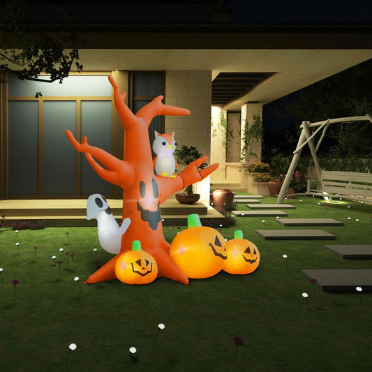 Spookboom Met Pompoenen Opblaasbaar Met 6 Led's 2,6 M