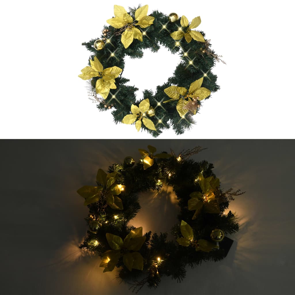 Kerstkrans Met Led-Lampjes 60 Cm Pvc Groen