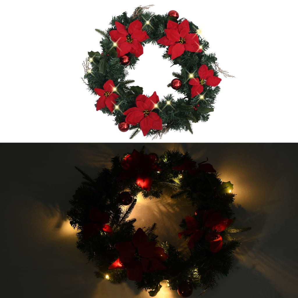 Kerstkrans Met Led-Lampjes 60 Cm Pvc Groen