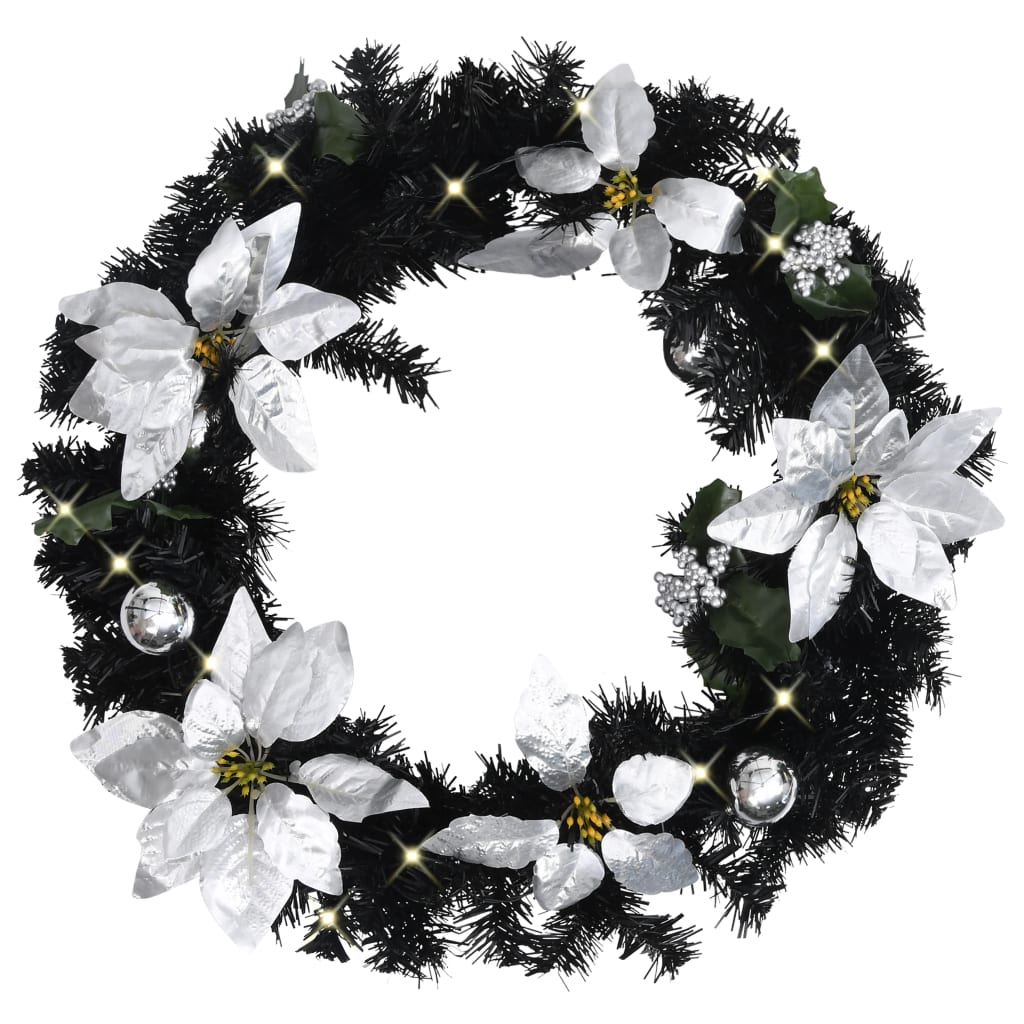 Kerstkrans Met Led-Lampjes 60 Cm Pvc Zwart