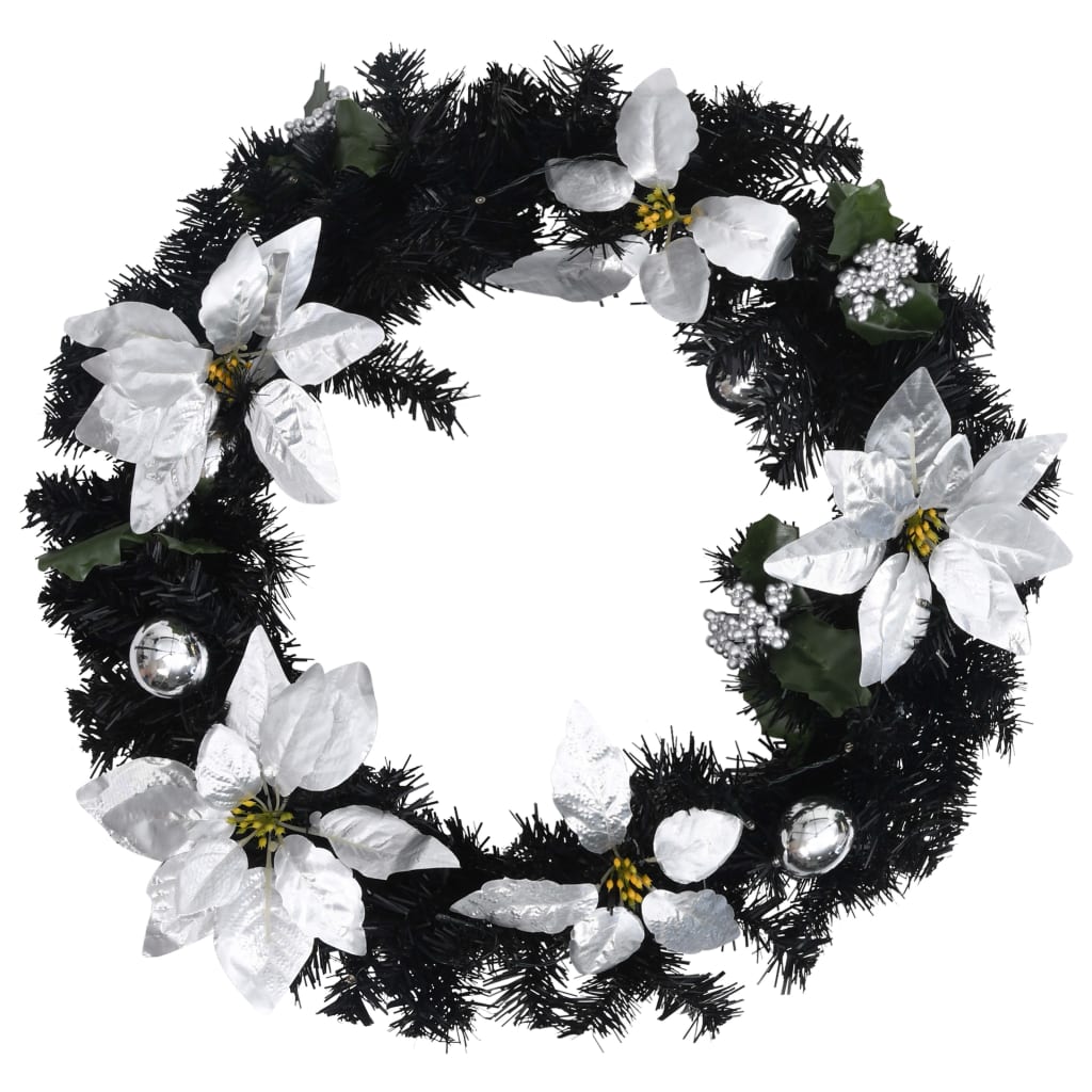 Kerstkrans Met Led-Lampjes 60 Cm Pvc Zwart
