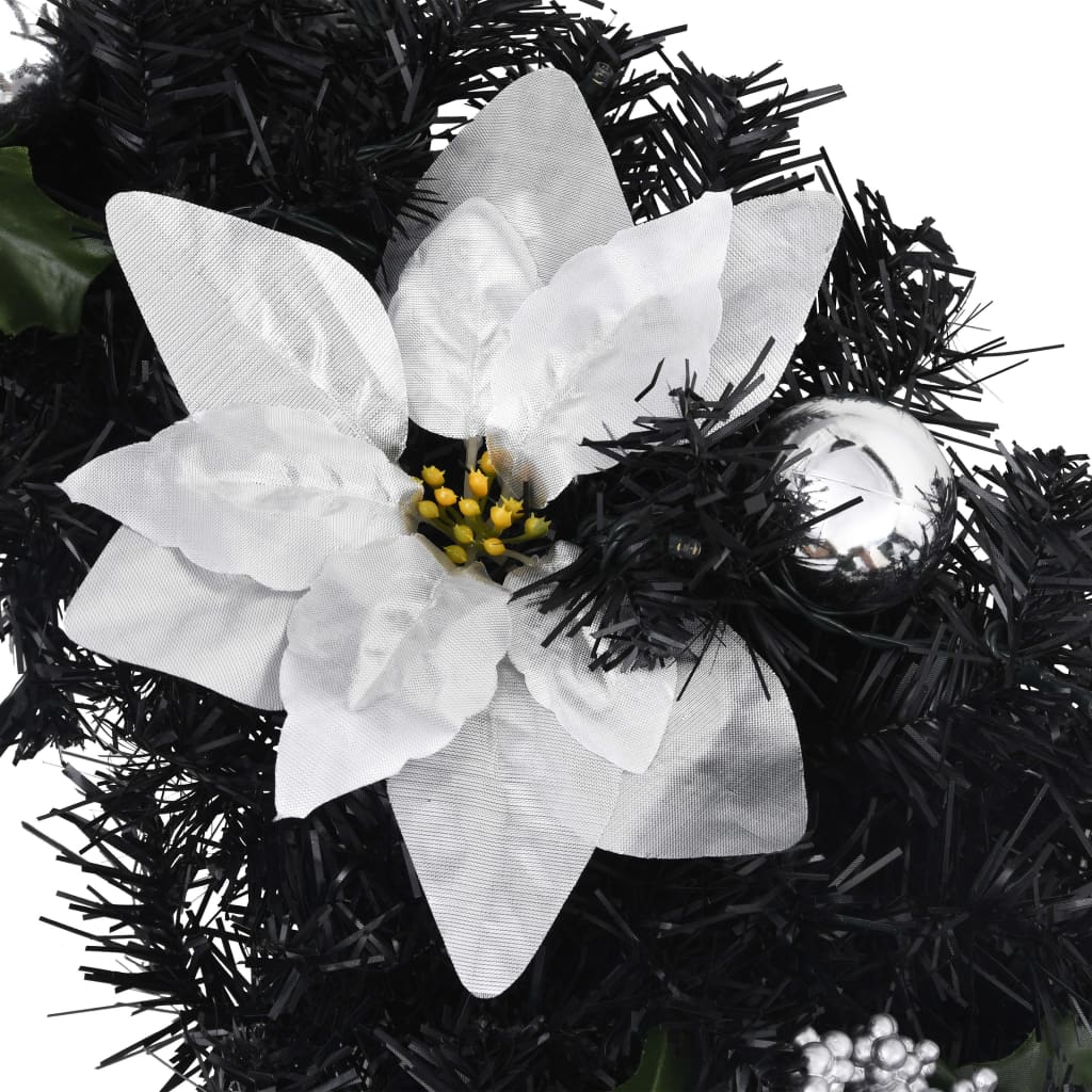 Kerstkrans Met Led-Lampjes 60 Cm Pvc Zwart