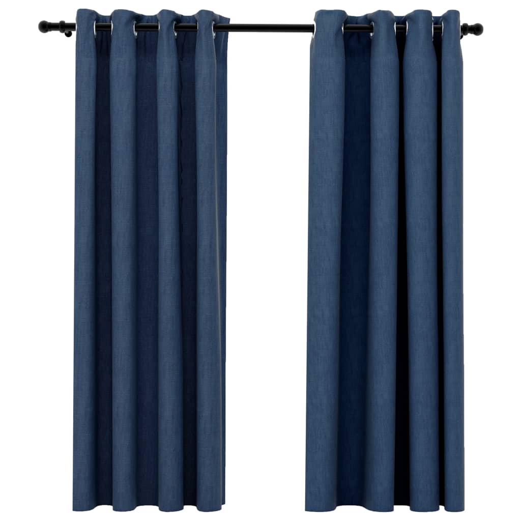 Gordijnen Linnen-Look Verduisterend Ogen 2 St 140X175 Cm Blauw