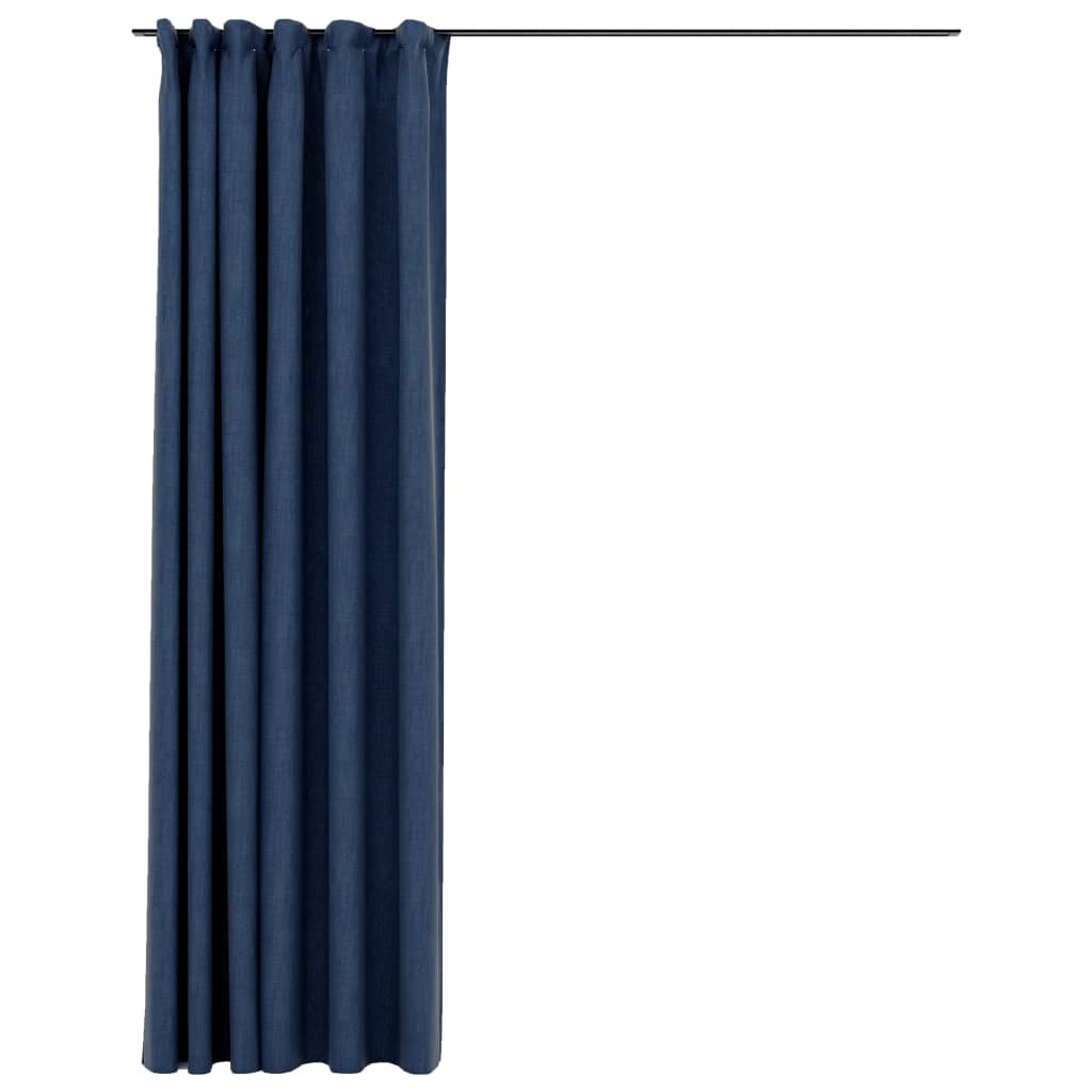 Gordijn Linnen-Look Verduisterend Met Haken 290X245 Cm Blauw