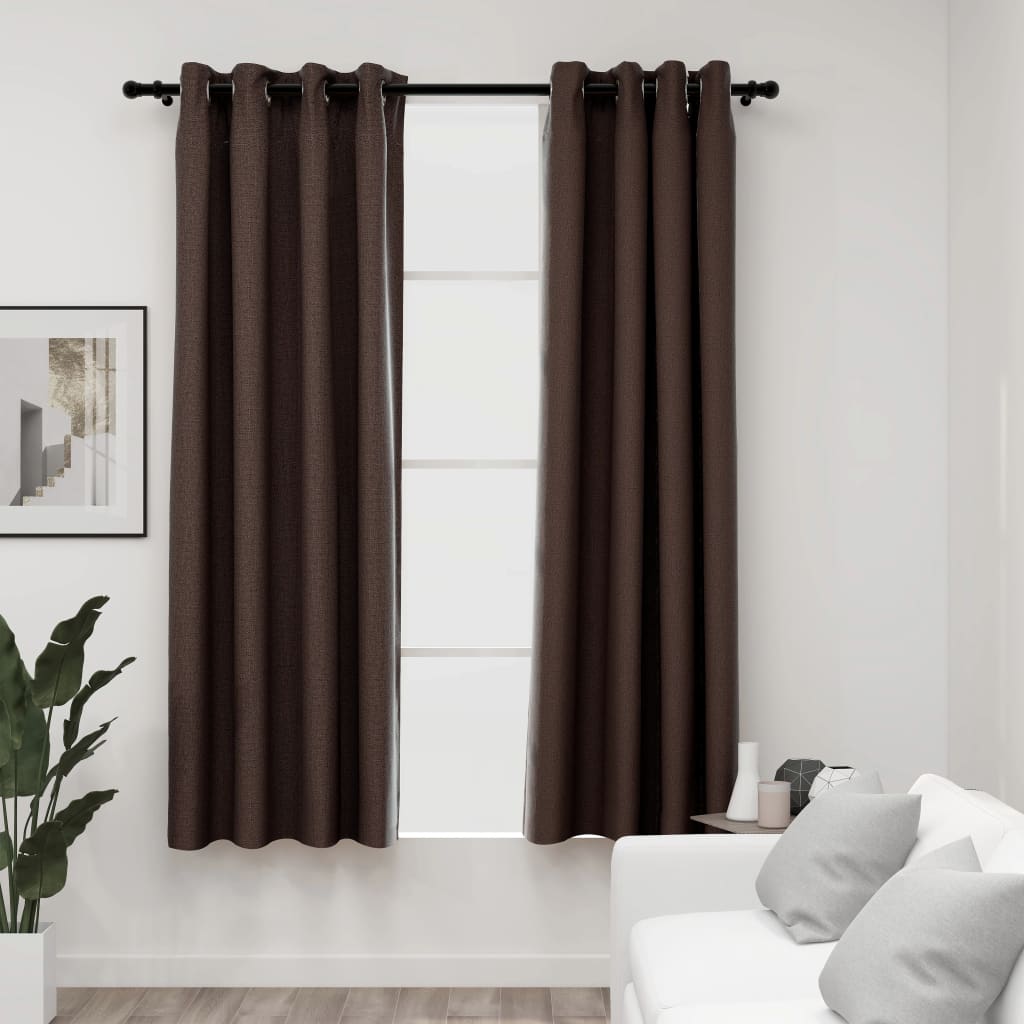 Gordijnen Linnen-Look Verduisterend Ogen 2 St 140X175 Cm Taupe