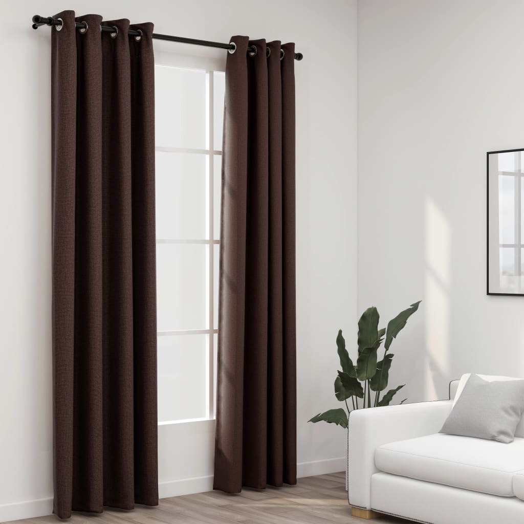 Gordijnen Linnen-Look Verduisterend Ogen 2 St 140X225 Cm Taupe