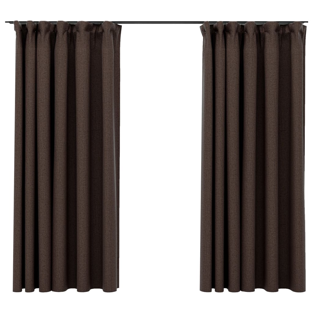 Gordijnen Linnen-Look Verduisterend Haken 2 St 140X175 Cm Taupe