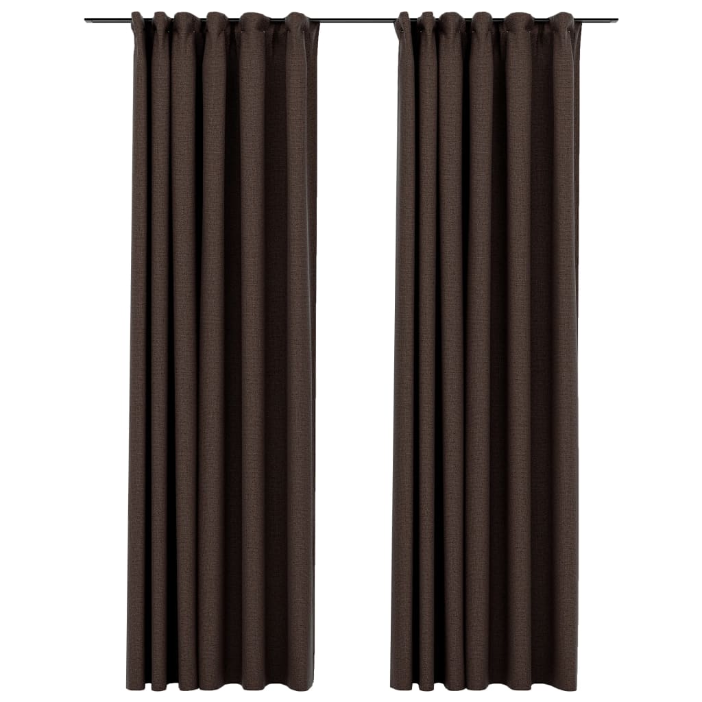 Gordijnen Linnen-Look Verduisterend Haken 2 St 140X225 Cm Taupe