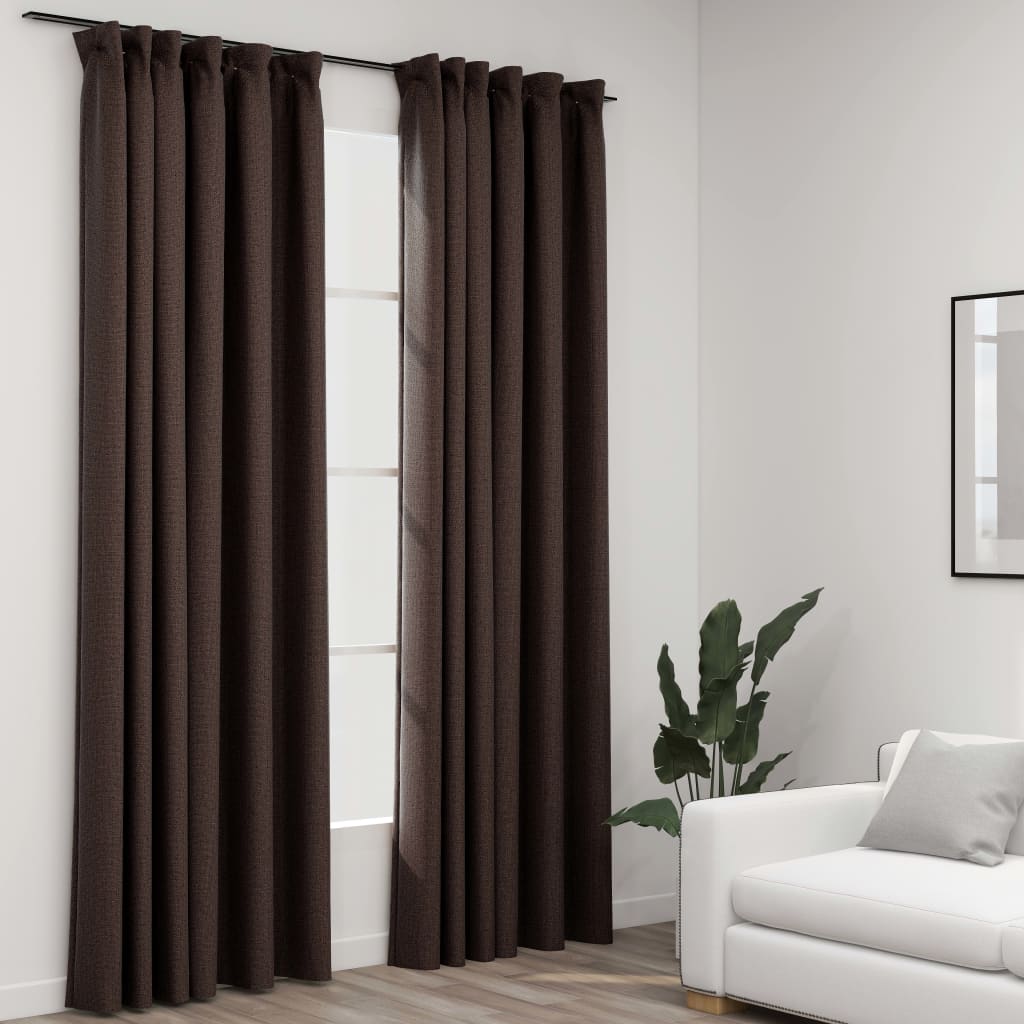 Gordijnen Linnen-Look Verduisterend Haken 2 St 140X225 Cm Taupe