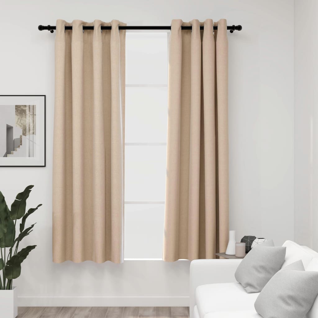 Gordijnen Linnen-Look Verduisterend Ogen 2 St 140X175 Cm Beige