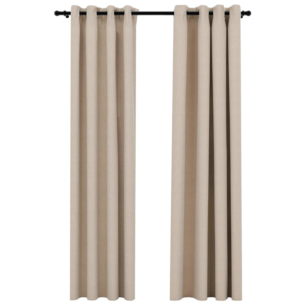 Gordijnen Linnen-Look Verduisterend Ogen 2 St 140X245 Cm Beige