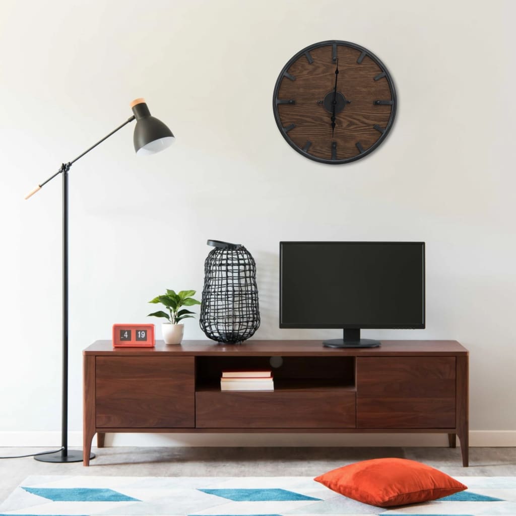 Wandklok 45 Cm Ijzer En Mdf Bruin En Zwart