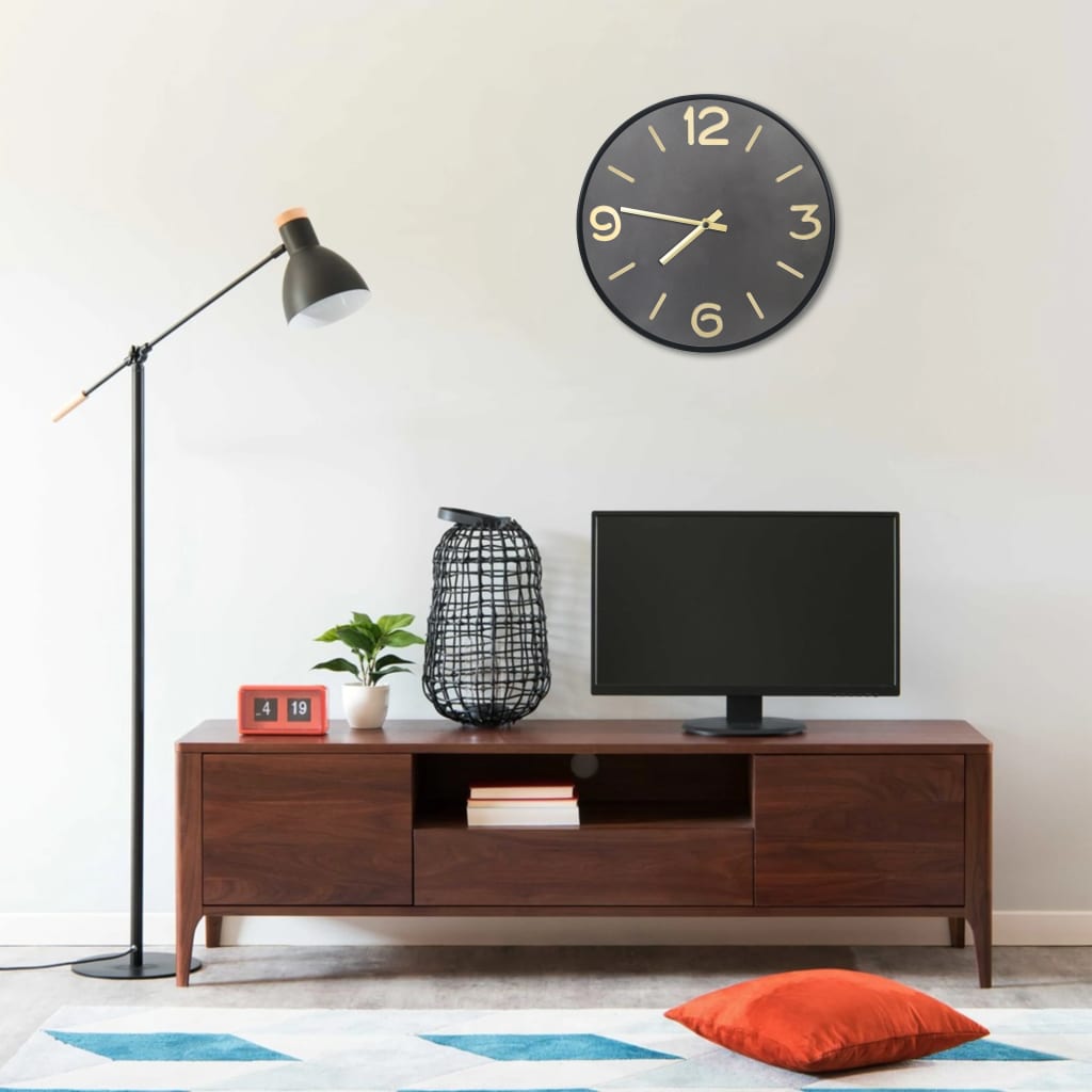 Wandklok 31,5 Cm Ijzer En Mdf Antraciet En Goudkleurig