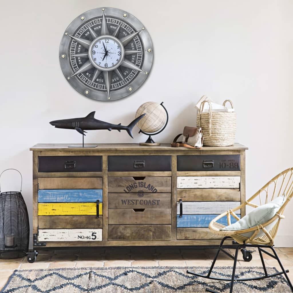 Wandklok 79 Cm Mdf En Metaal Zilverkleurig