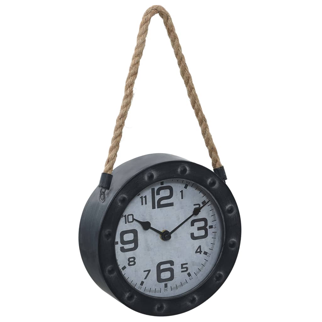 Wandklok Met Touw 20 Cm Metaal En Mdf Zwart