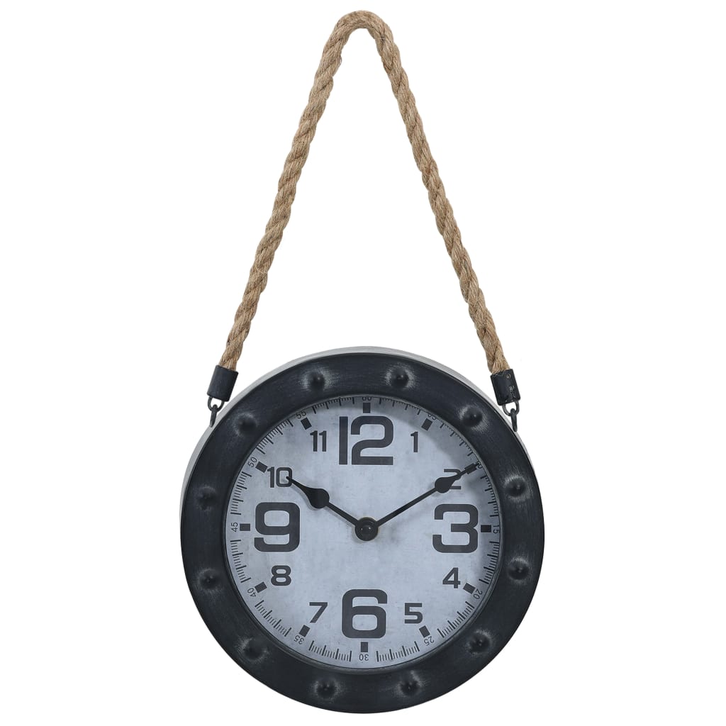 Wandklok Met Touw 20 Cm Metaal En Mdf Zwart