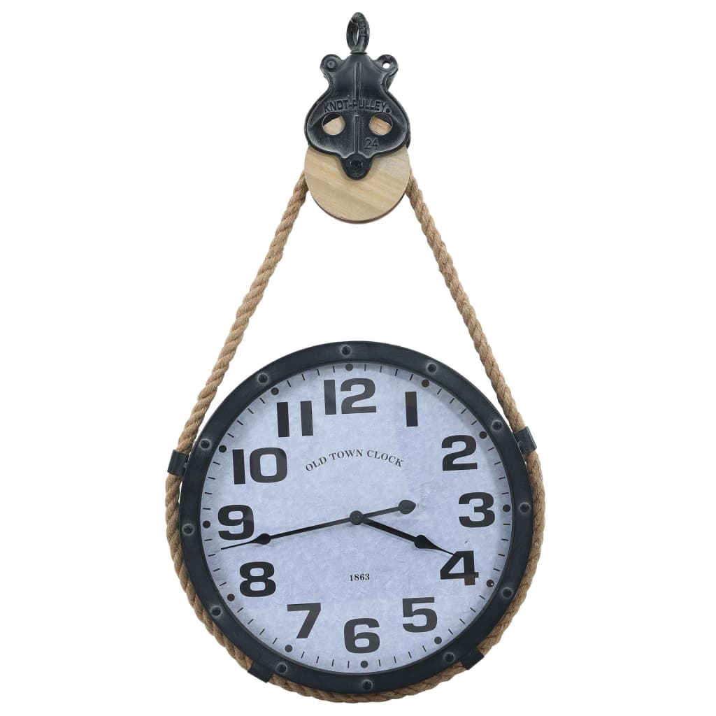 Wandklok Met Touw 40X8X82 Cm Ijzer En Mdf Zwart En Bruin