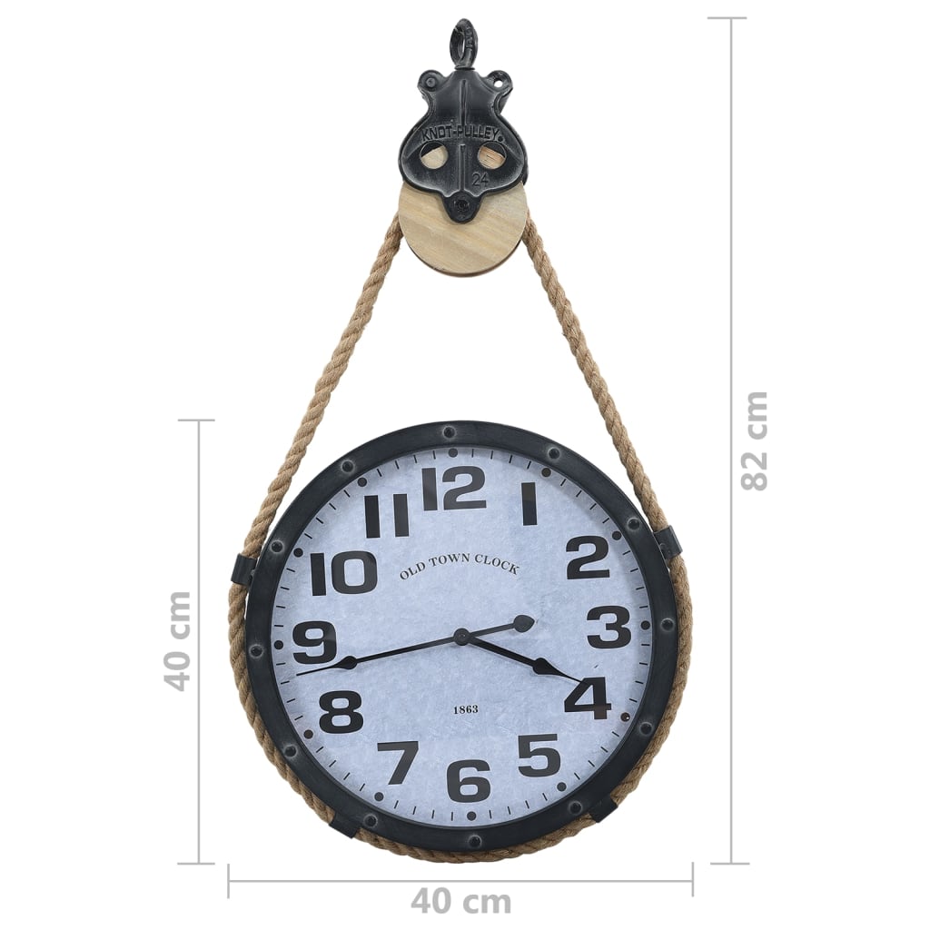 Wandklok Met Touw 40X8X82 Cm Ijzer En Mdf Zwart En Bruin