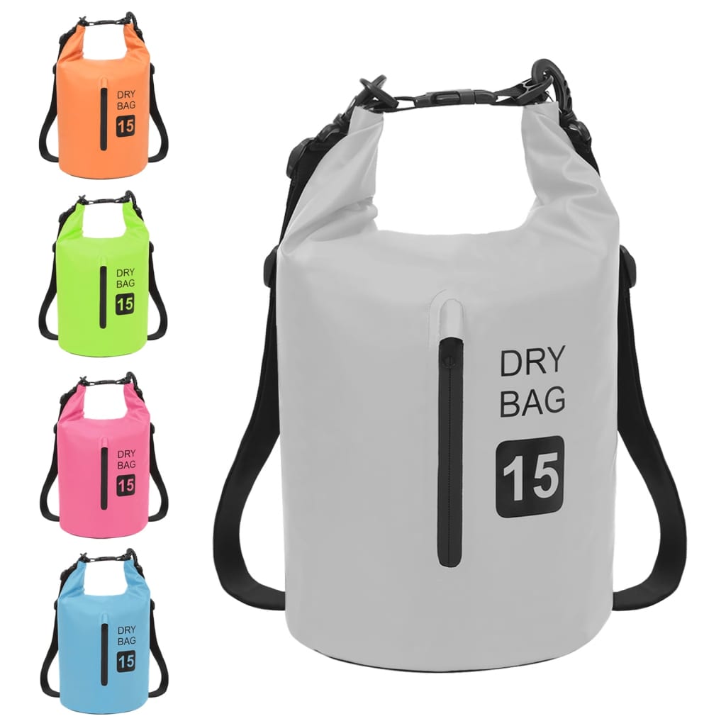 Drybag Met Rits 15 L Pvc Grijs