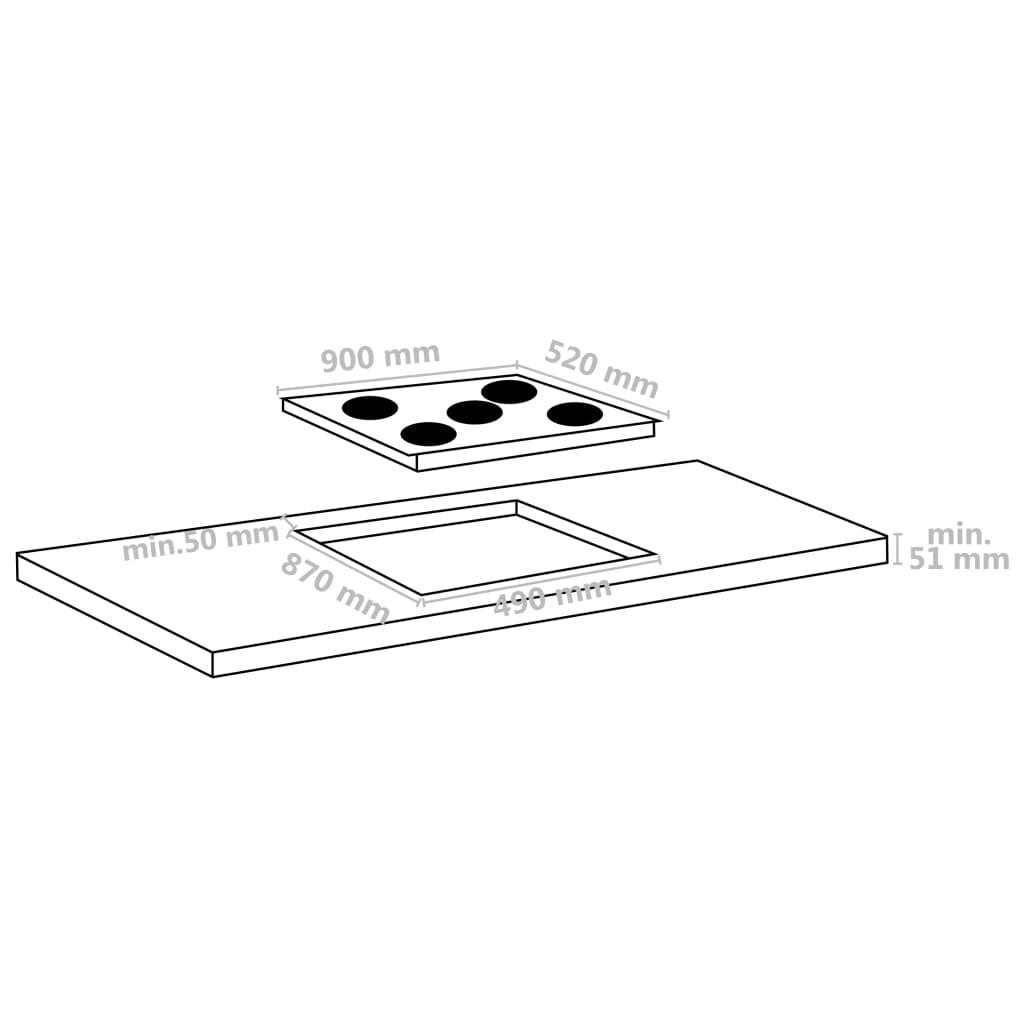 Keramische Kookplaat 5 Kookzones Aanraakbediening 8500 W 90 Cm