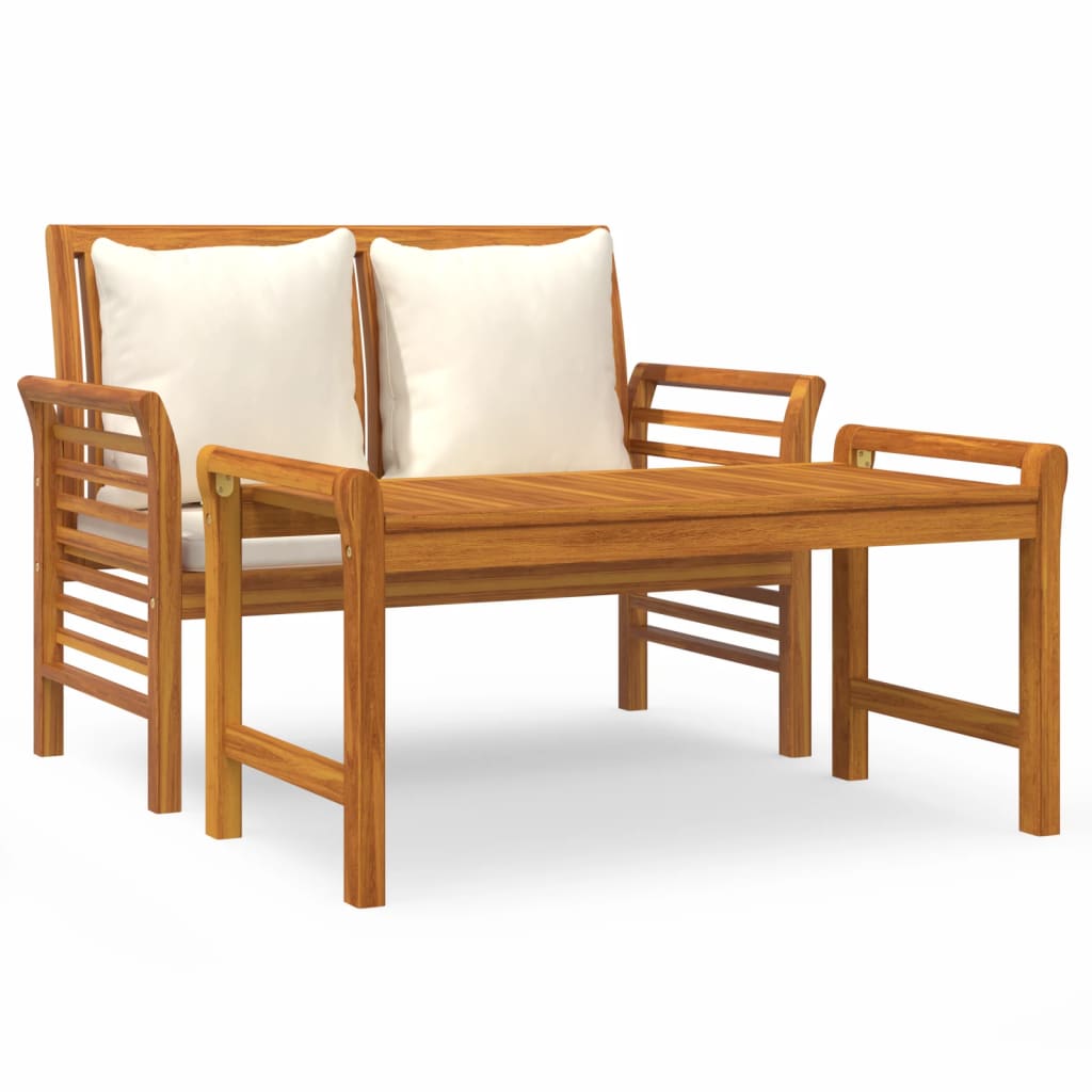 2-Delige Loungeset Met Crèmewitte Kussens Massief Hout
