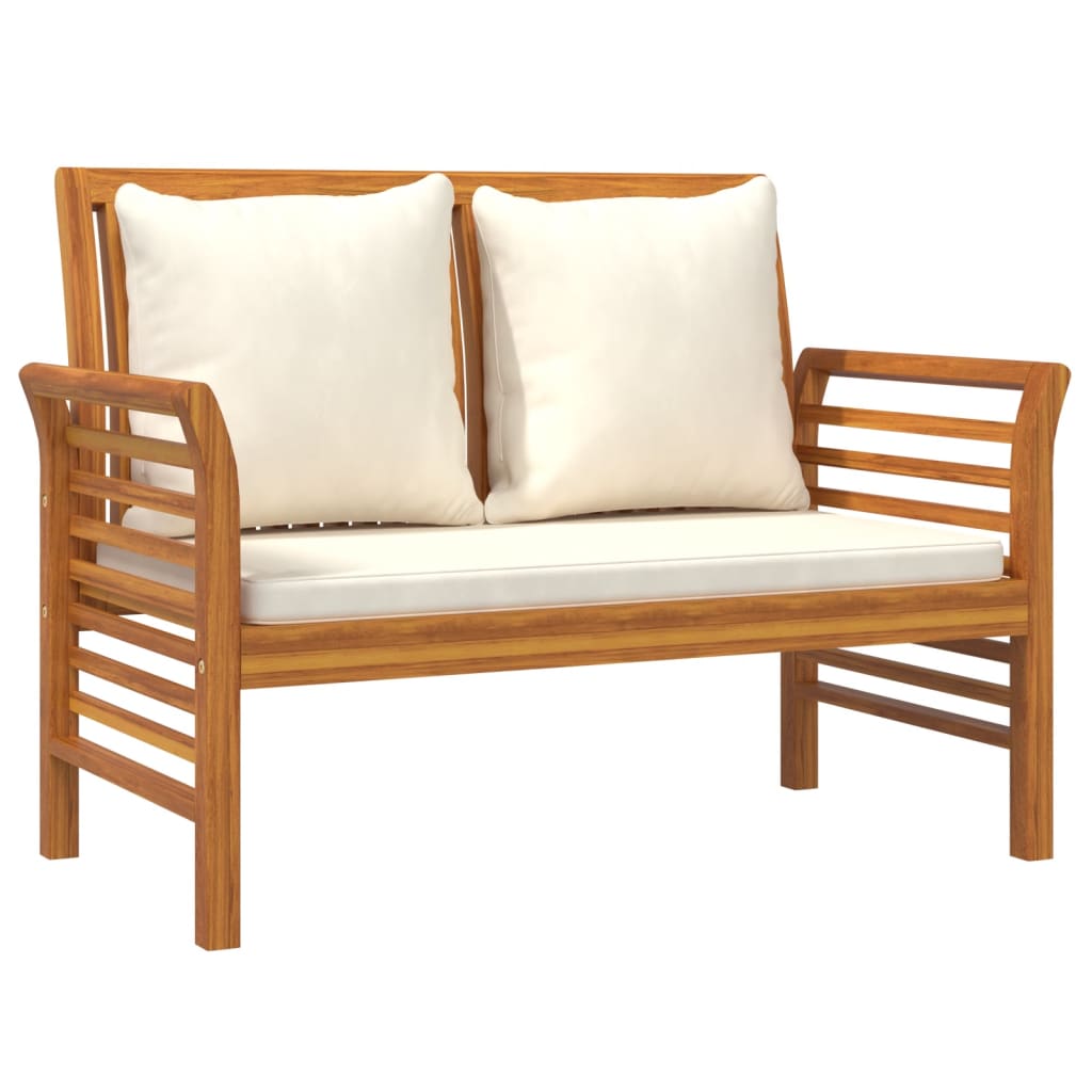 2-Delige Loungeset Met Crèmewitte Kussens Massief Hout