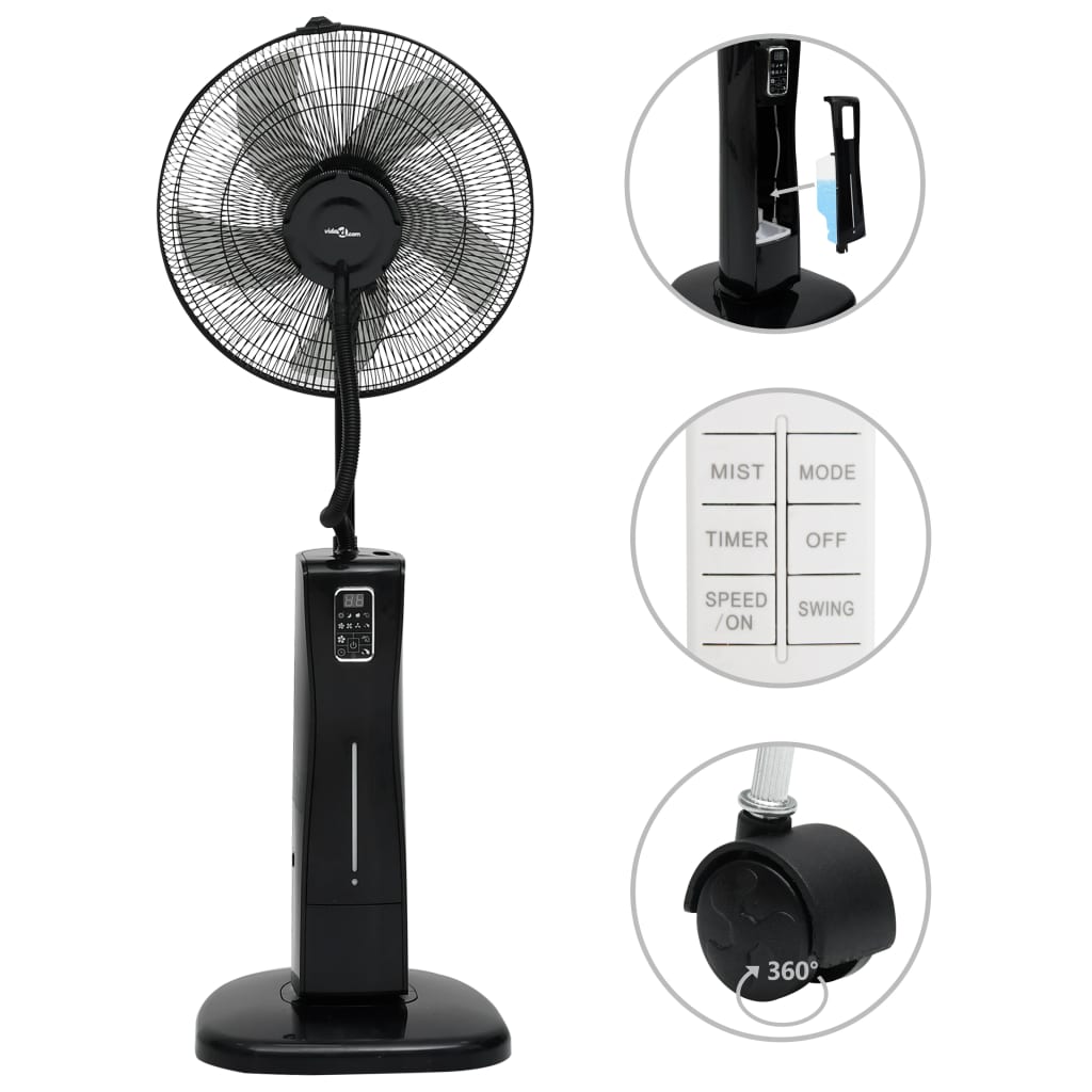 Mistventilator Staand Met Afstandsbediening Zwart